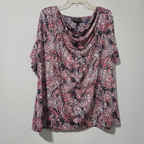 Dana Buchman Tops - Dana Buchman Woman 3X Pink Navy Paisley Cowl Neck Short Sleeve Blouse‎ Top